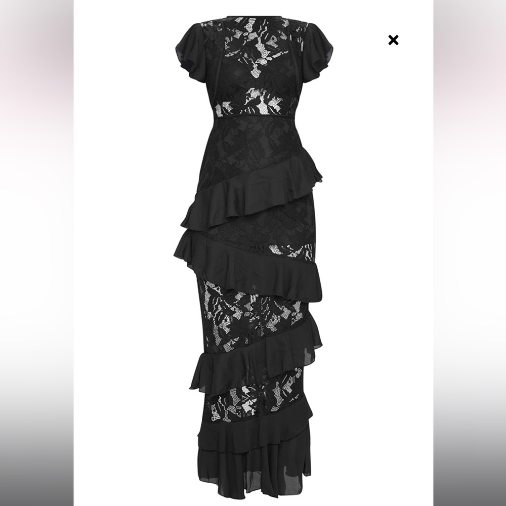 Pretty Little Thing Black Lace Maxi Dress- perfect for prom